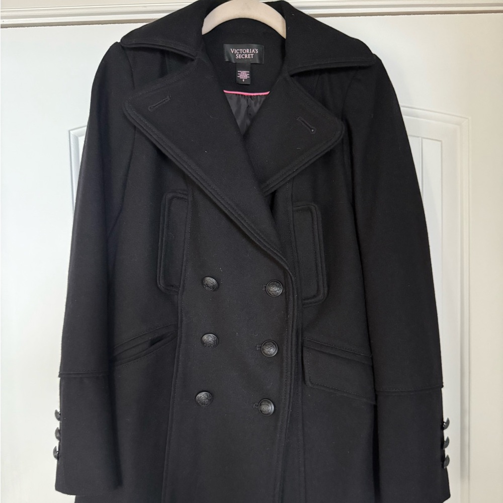 Victoria Secret Black Wool Double Breasted Pea Coat Size 6